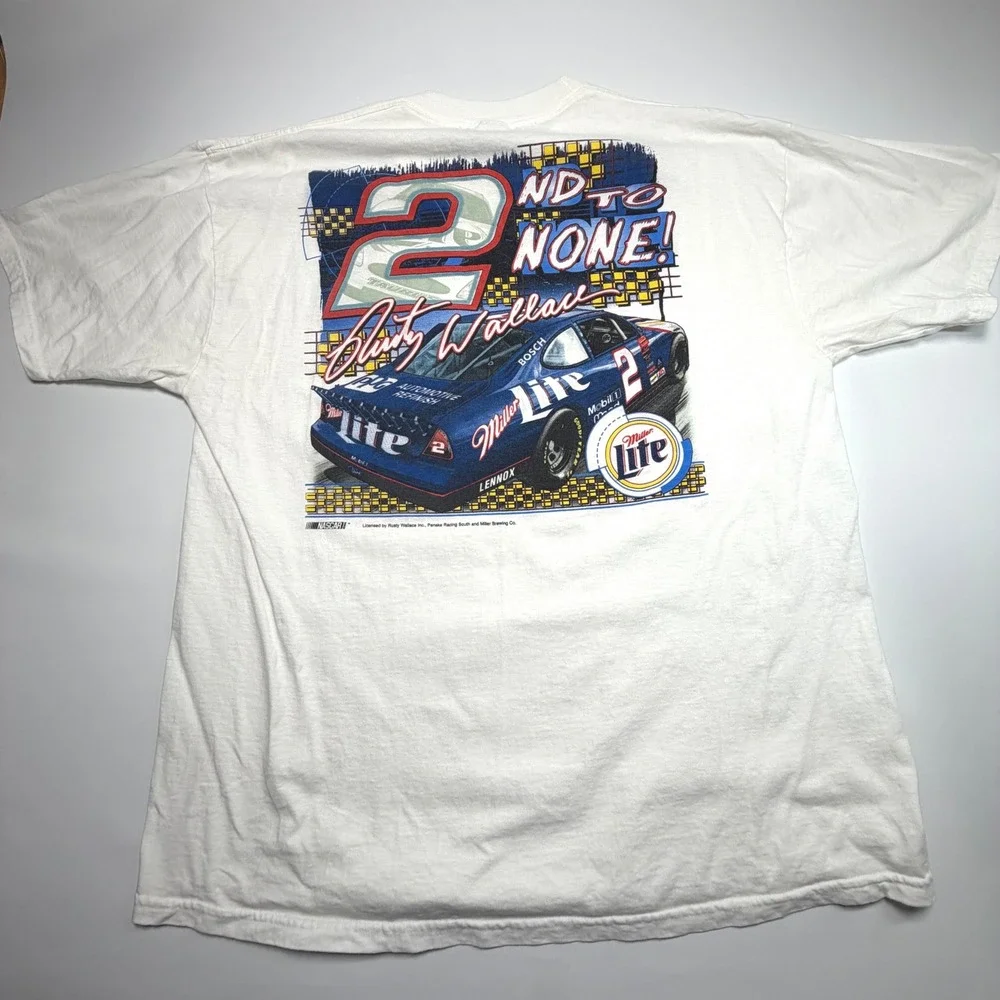 Vintage Rusty Wallace‎ NASCAR 90s Miller Lite Tee XL Double Sided